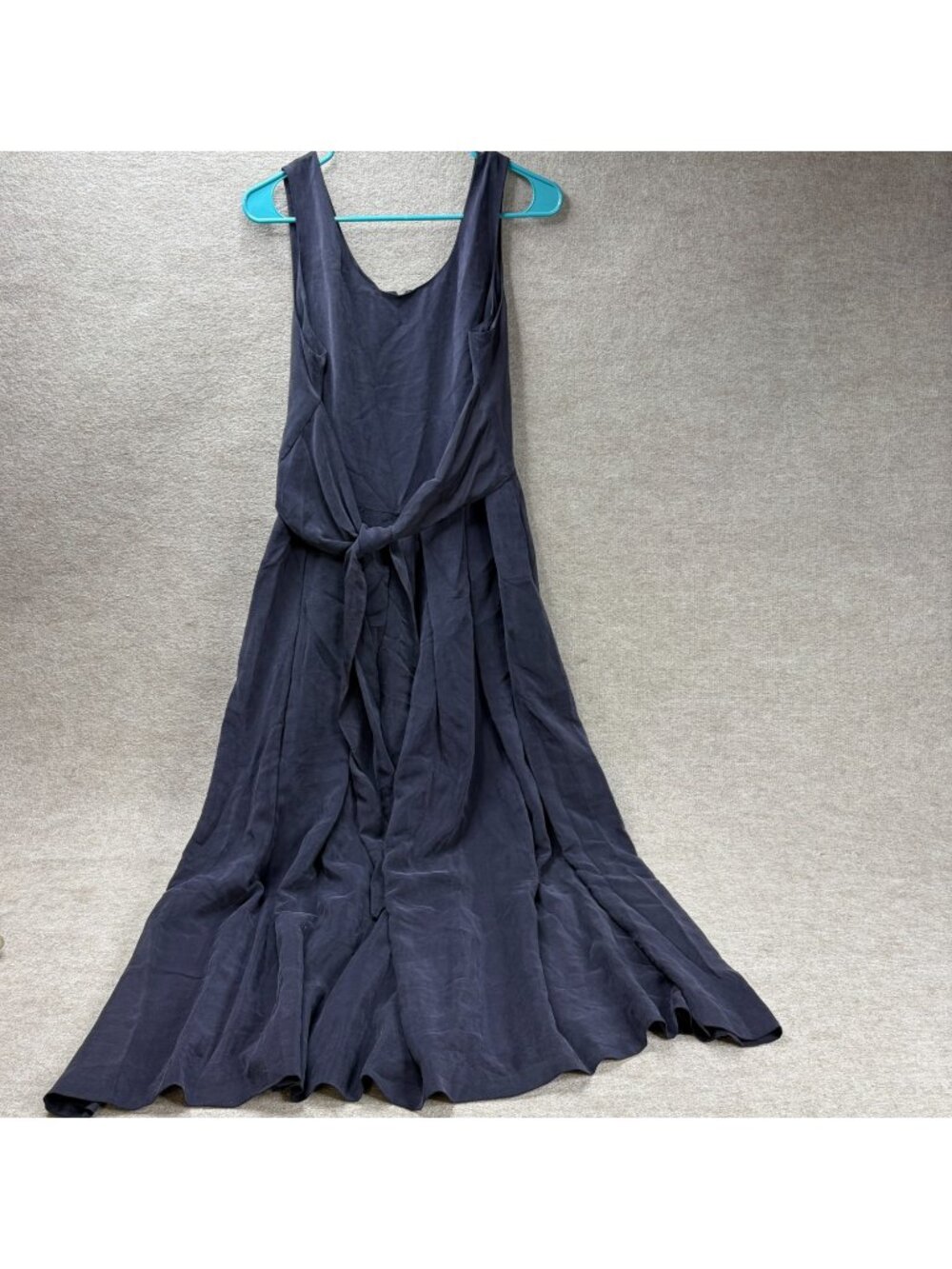 J.Peterman Womens Dress 12 Blue Solid 100% SIlk Wrap Sleeveless